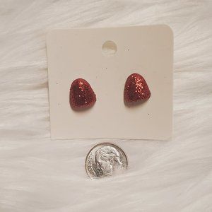 Red Glitter Gum Drop Novelty Postback Christmas Stainless Steel Handmade Earring